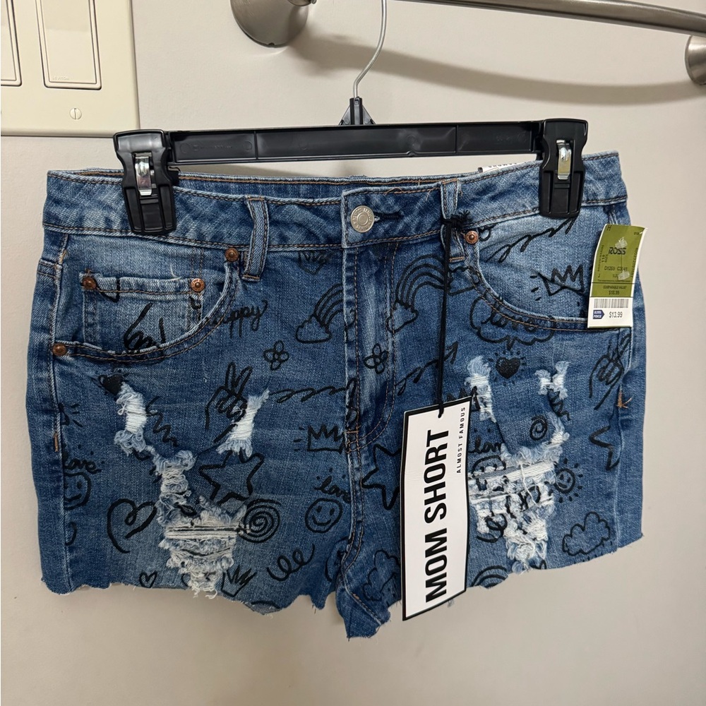 Almost Famous Blue Graphic Jean Shorts
